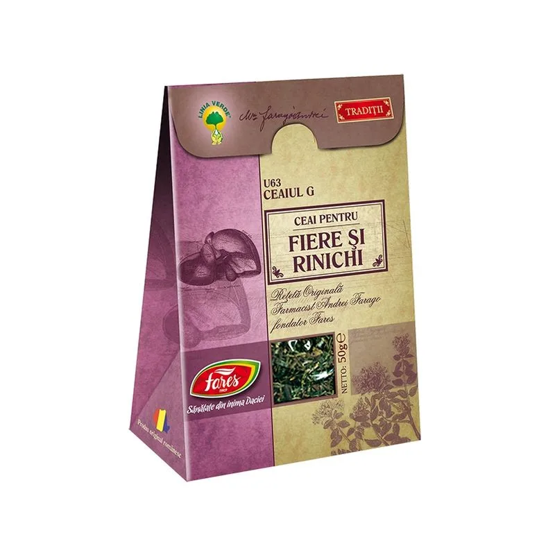 Ceaiul G – ceai pentru fiere si rinichi, U63, ceai la punga (reteta originala Andrei Farago), Fares | 50G — preț și oferte