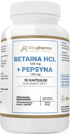 Altopharma Betaina 650 mg + Pepsina 150 mg 90 capsule
