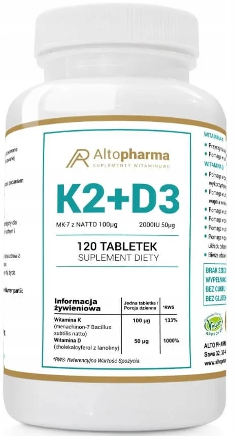 Altopharma K2 100mcg + D3 50mcg 2000IU 120 comprimate — preț și oferte