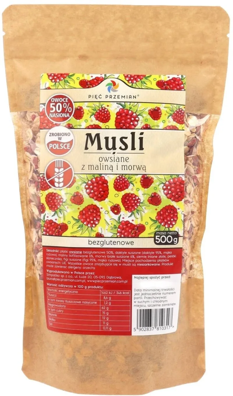 Cinci transformări Muesli de ovăz zmeură și mure fără gluten 500 ... — preț și oferte