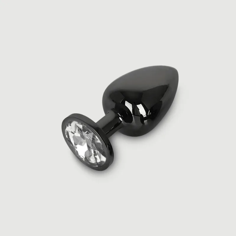 Anal Collection Butt Plug metalic mare cu bijuterie rotundă - negru/transparent — preț și oferte