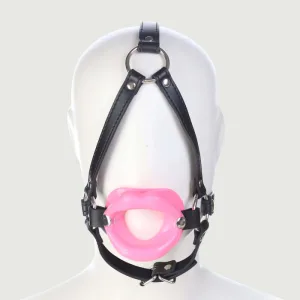 O Ring Gag cu buze din silicon și curea pentru maxilar - roz