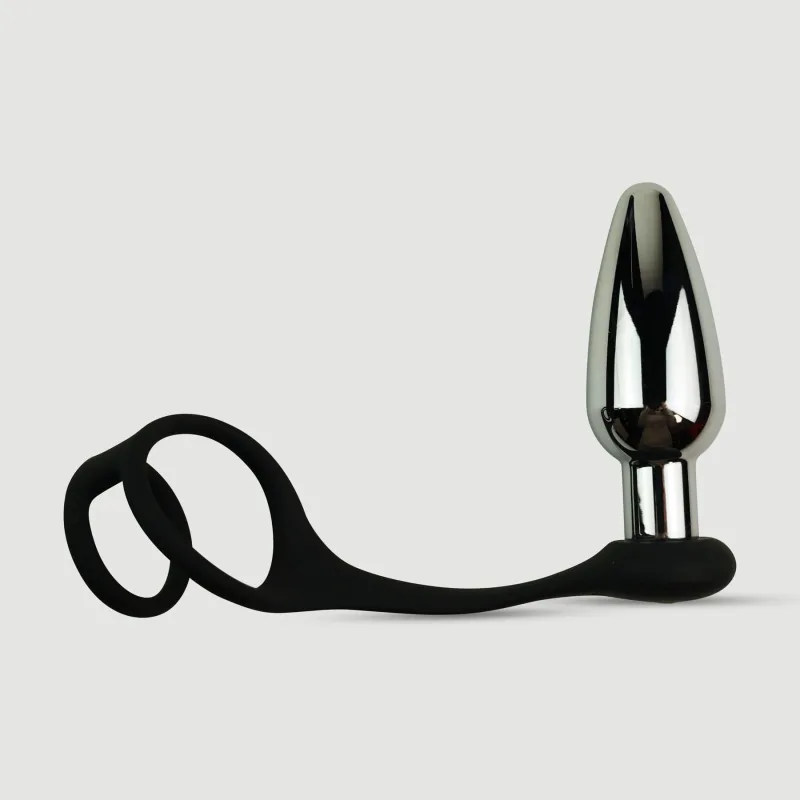 Anal Intruder Dop de fund metalic vibrator cu inel dublu pentru penis - argintiu — preț și oferte