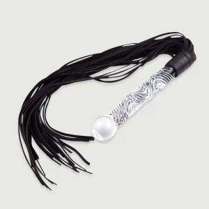 Flogger din piele cu mâner transparent în relief - negru