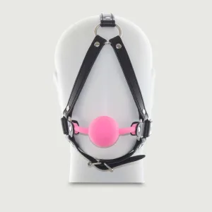 Ball Gag cu curea de maxilar - roz