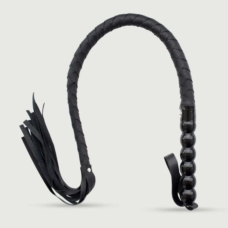 Bullwhip din piele cu noduri și corp împletit - negru — preț și oferte