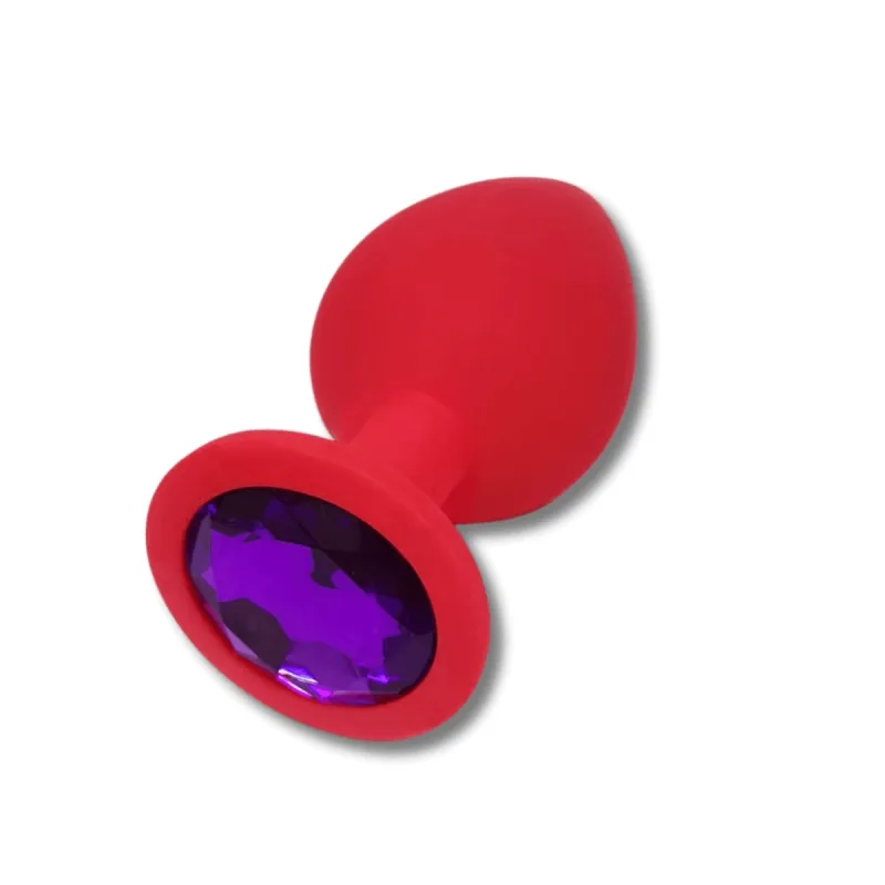 Anal Collection Dop de fund mare din silicon cu bijuterie rotundă - roșu/violet — preț și oferte