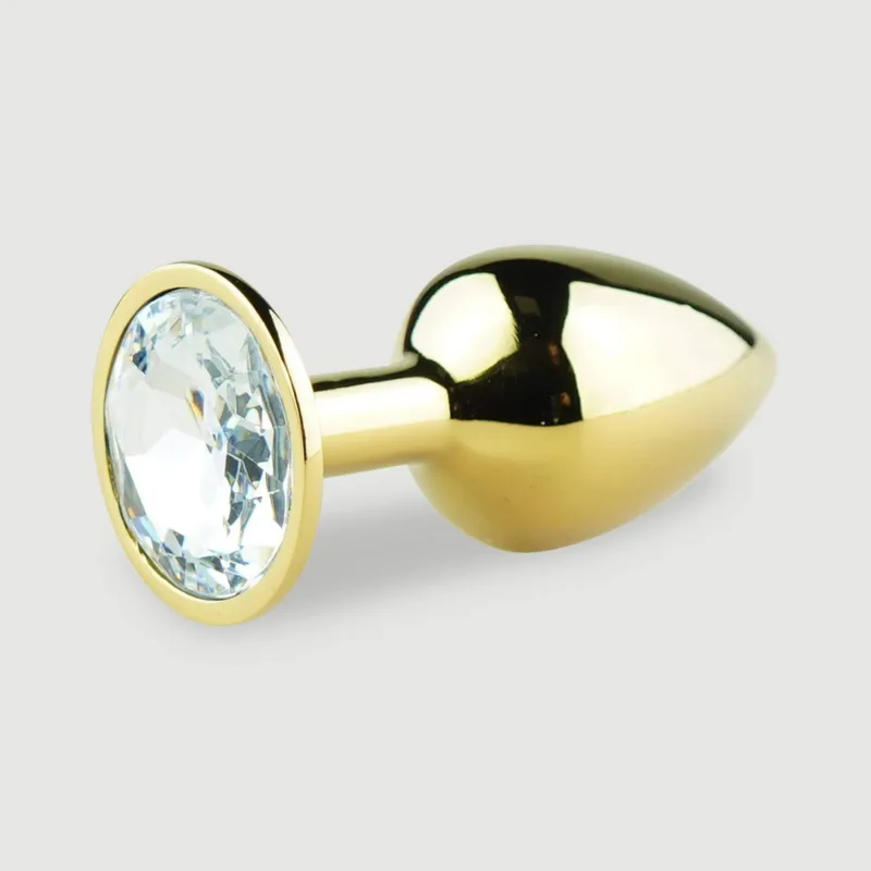 Anal Collection Butt Plug mic de metal cu bijuterie rotundă - auriu/transparent — preț și oferte