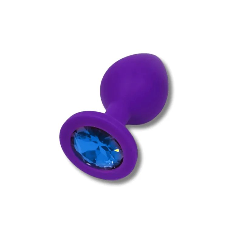 Anal Collection Dop de fund mediu din silicon cu bijuterie rotundă - violet/albastru deschis — preț și oferte
