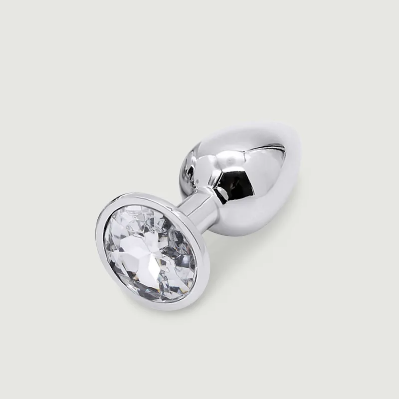 Anal Collection Butt Plug metalic mediu cu bijuterie rotundă - argintiu/transparent — preț și oferte