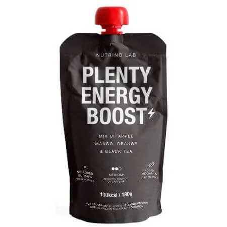 Piure pasteurizat din fructe cu mere, mango, portocale si ceai negru Plenty Energy Boost, 180 g, Nutrino Lab — preț și oferte
