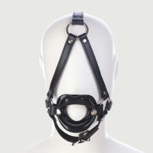 O Ring Gag cu buze din silicon și curea pentru maxilar - negru