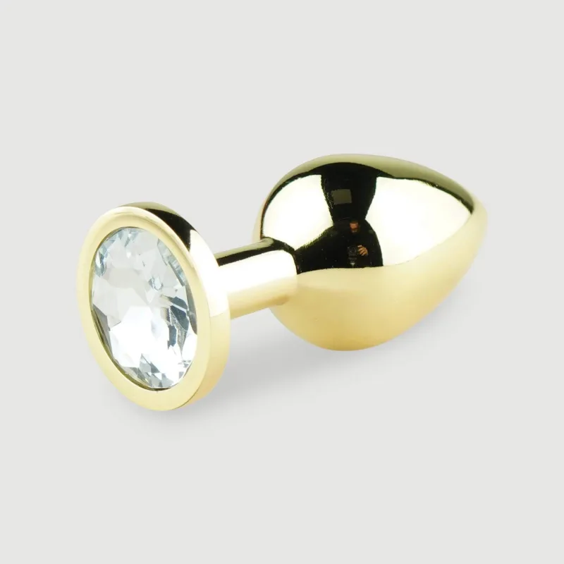 Anal Collection Butt Plug metalic mediu cu bijuterie rotundă - auriu/transparent — preț și oferte