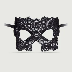 Mască de ochi din dantelă cu elemente decorative - negru