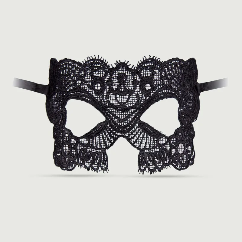 Mască de ochi din dantelă cu elemente decorative - negru — preț și oferte