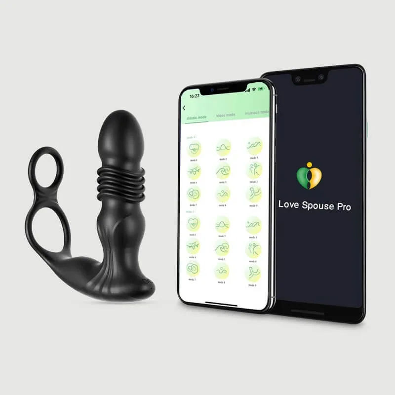 Power Thruster Vibrator de prostată controlat de aplicație cu vibrator de prostată din silicon cu inel pentru penis - negru — preț și oferte