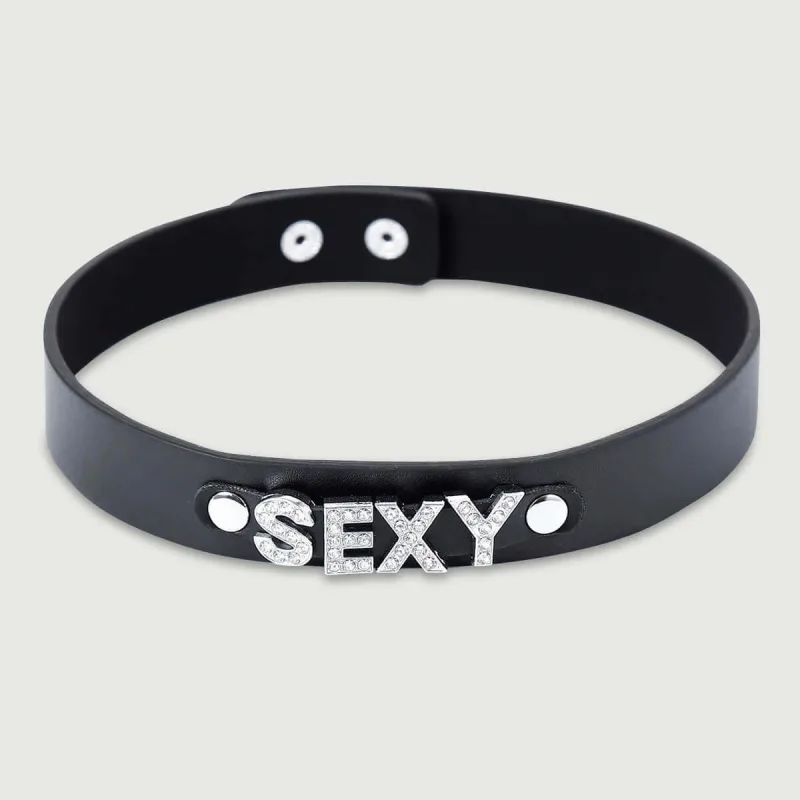 Choker din piele cu stras SEXY - Negru — preț și oferte