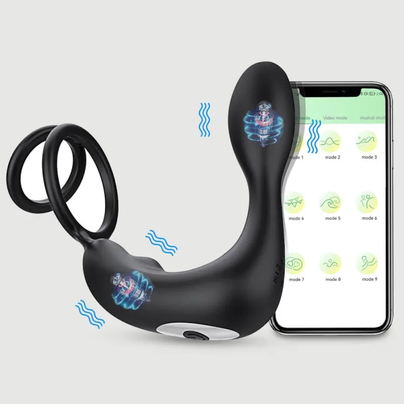 Ogma App Controlled Double Prostate Massage Vibrator cu inel pentru penis - Negru — preț și oferte