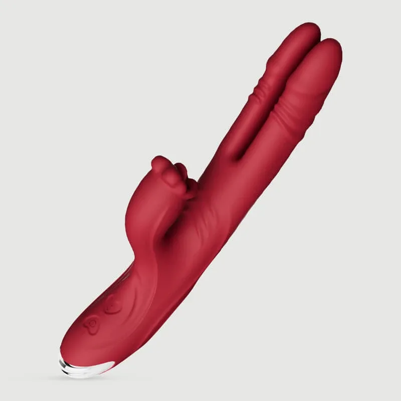 Două degete Thruster Silicone Rabbit Vibrator cu Stimulator Clitoral Limbă - Roșu — preț și oferte