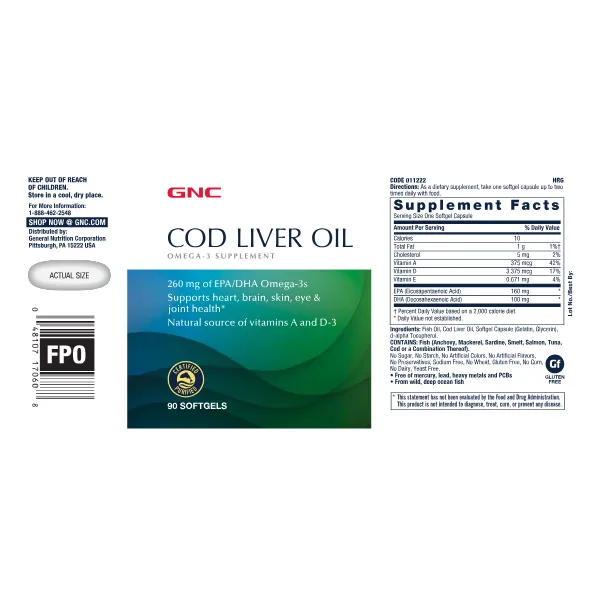 Cod Liver Oil Soft Gel, GNC | 90 capsule GENERAL NUTRITION CORP — preț și oferte