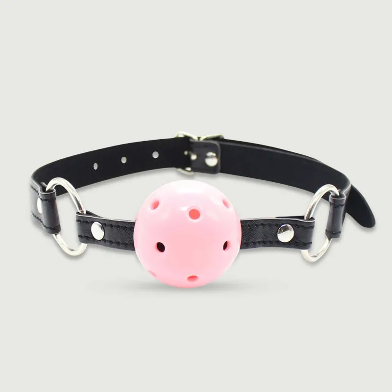 Ball Gag respirabil cu bilă din silicon și curea din piele cu inele O - roz — preț și oferte