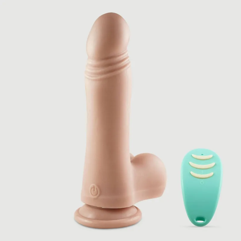 Victor Thrusting 22 cm Vibrator realist telecomandat din silicon cu bile și ventuză - Carnea — preț și oferte