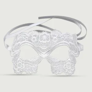 Mască de ochi din dantelă cu model floral și panglici din satin - alb