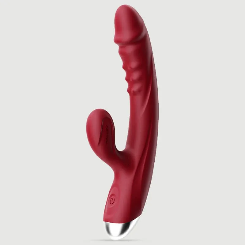 Vibrator puternic de iepure cu 10 funcții din silicon cu puncte și curbe Dicky - roșu — preț și oferte