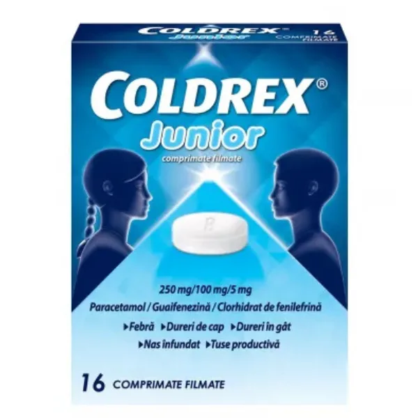 Coldrex Junior 250 mg/100 mg/5 mg, Perrigo | 16 comprimate filmate — preț și oferte