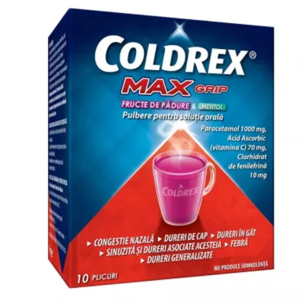 Coldrex MaxGrip cu fructe de padure si mentol, Perrigo | 10 plicuri — preț și oferte