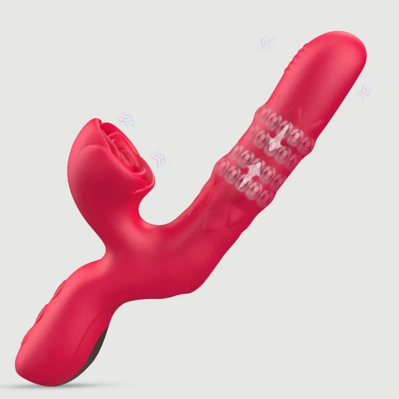 Vibrator cu iepure din silicon pentru masaj vaginal cu margele interne - roșu — preț și oferte