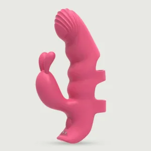 Finger Me Baby Vibrator cu degete din silicon cu stimulator clitoridian - roz