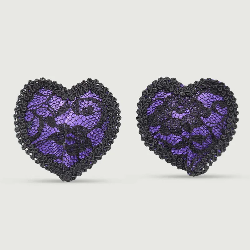 Acoperitoare pentru mameloane în formă de inimă din satin - violet/negru — preț și oferte