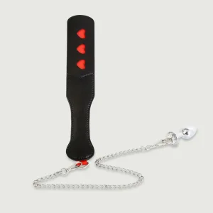 Paletă din piele cu inimi și plug anal - negru