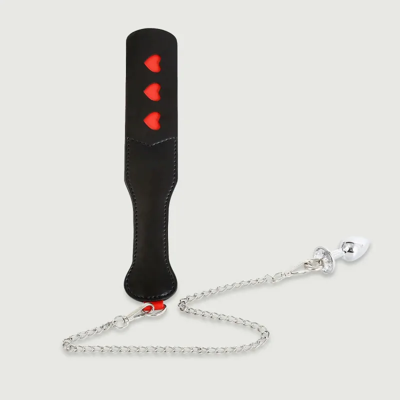 Paletă din piele cu inimi și plug anal - negru — preț și oferte