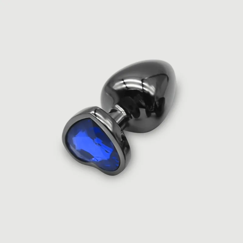 Anal Collection Butt Plug metalic mare cu bijuterie inimă - negru/albastru deschis — preț și oferte