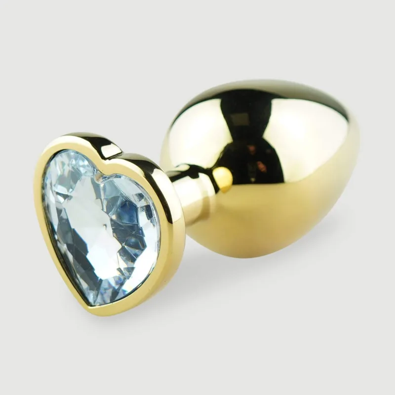 Anal Collection Butt Plug metalic mare cu bijuterie inimă - auriu/transparent — preț și oferte