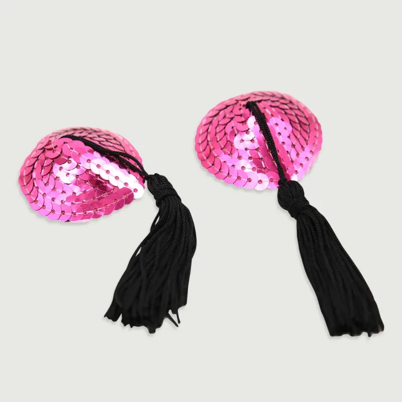 Pasiuni cu paiete pentru sfârcuri cu fundițe - Fuschia/Negru — preț și oferte