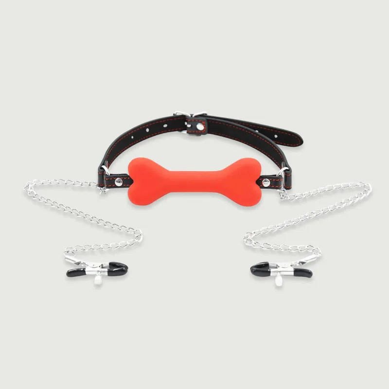 Silicon Bone Gag cu cleme pentru sfârcuri - roșu — preț și oferte