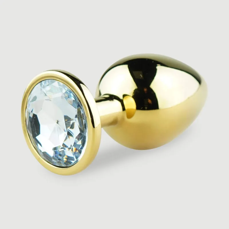 Anal Collection Butt Plug metalic mare cu bijuterie rotundă - auriu/transparent — preț și oferte