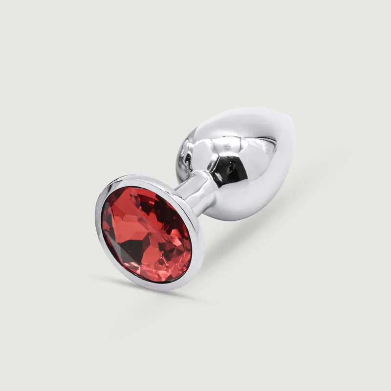 Anal Collection Butt Plug metalic mare cu bijuterie rotundă - argintiu/roșu — preț și oferte