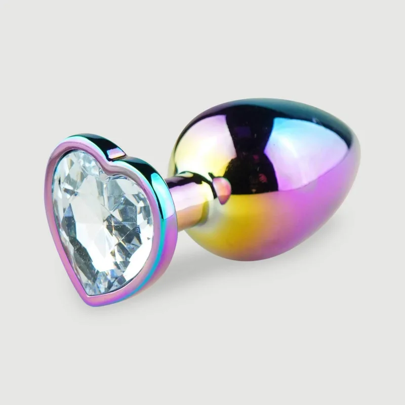 Anal Collection Butt Plug mare de metal cu bijuterie în formă de inimă - Multicolor/Transparent — preț și oferte