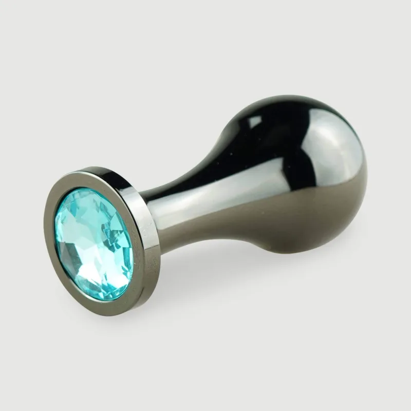 Anal Collection Butt Plug metalic mare cu bijuterie rotundă - negru/albastru deschis — preț și oferte