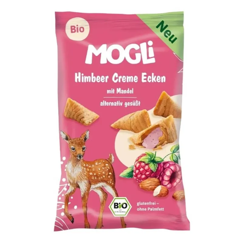 Mini pernute crocante Bio umplute cu crema de zmeura, 30 g, Mogli — preț și oferte