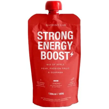 Piure pasteurizat din fructe cu mere, pere, fructul pasiunii si guarana Strong Energy Boost, 180 g, Nutrino Lab — preț și oferte