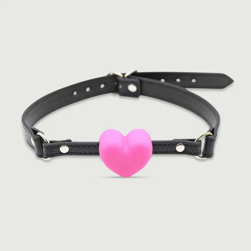 Ball Gag în formă de inimă cu curea din piele - roz/negru — preț și oferte