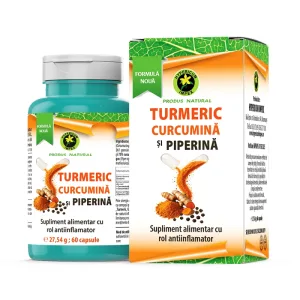 Capsule Turmeric, Curcumină și Piperină, 60 capsule