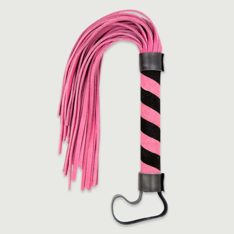 Flogger cu șnururi din piele și mâner în stil zebră - roz — preț și oferte