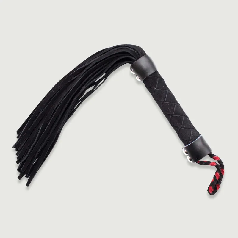 Flogger cu mâner împletit și șnururi din piele de căprioară - negru — preț și oferte