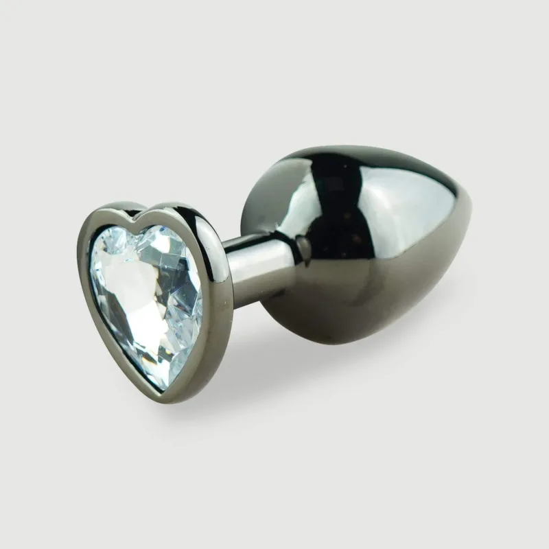 Anal Collection Butt Plug metalic mediu cu bijuterie în formă de inimă - negru/transparent — preț și oferte
